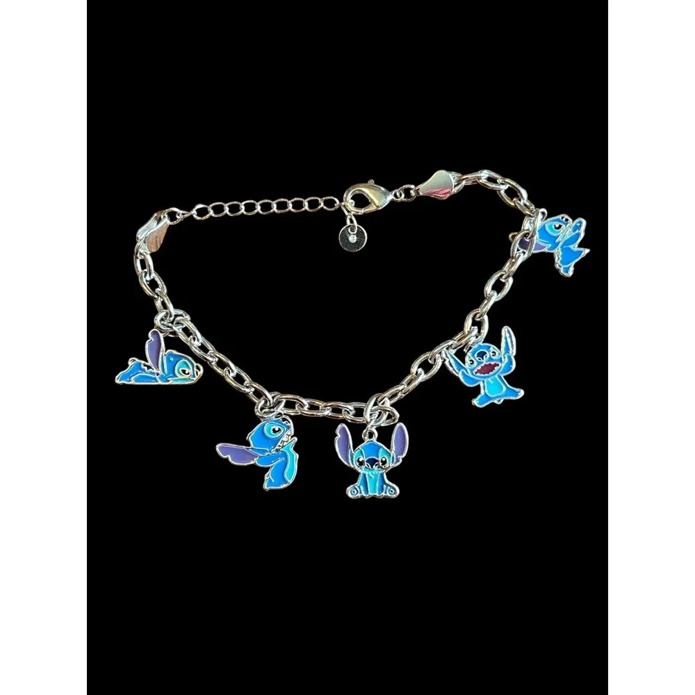 Disney Lilo Stitch Silver Charm Bracelet set of‎ two 'Ohana Means Family' Design